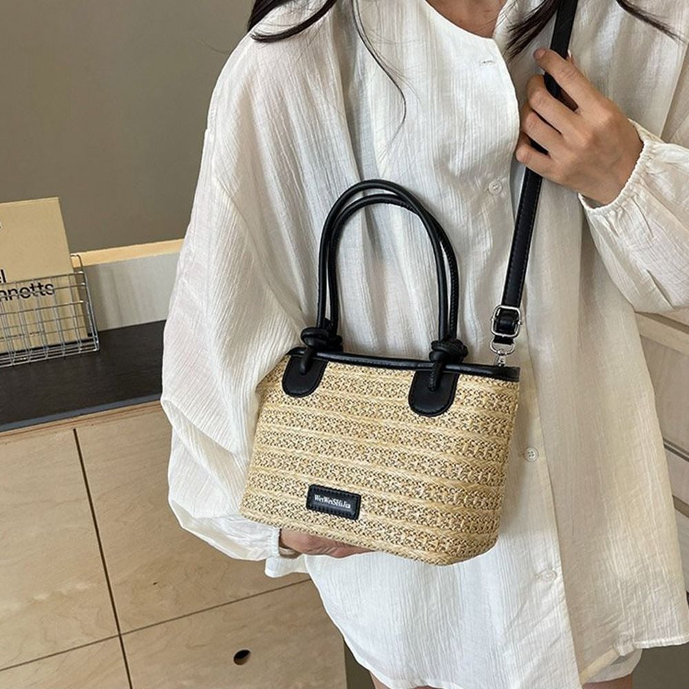 Cute Shoulder Bag Weave Straw Bag Hollow Out Crossbody Bag Beach Bag Bucket Bag Bohemian Style Rainbow Color Handbag Girls