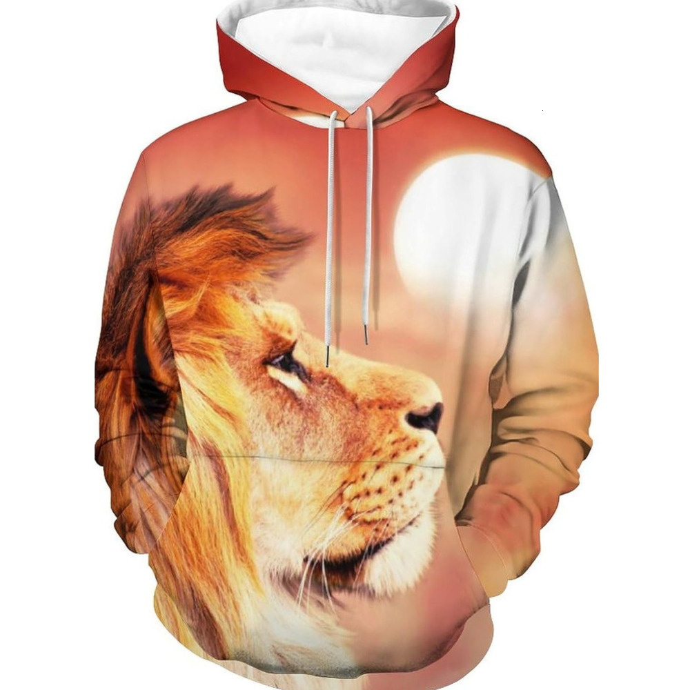 Hoodie for Mens Womens African Lion And Sunset in Africa Hoodies for Men 3D Print Pullover Hooded Drawstring Loose Sweatshirt with Big Pockets