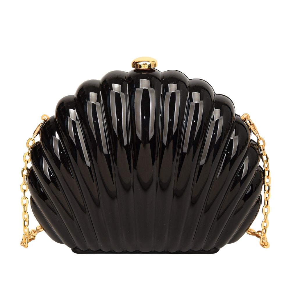 Women Acrylic Metallic Crossbody Bag Seashell Evening Bag Detachable Chain Handbag for Wedding Party Prom Satchel Purse