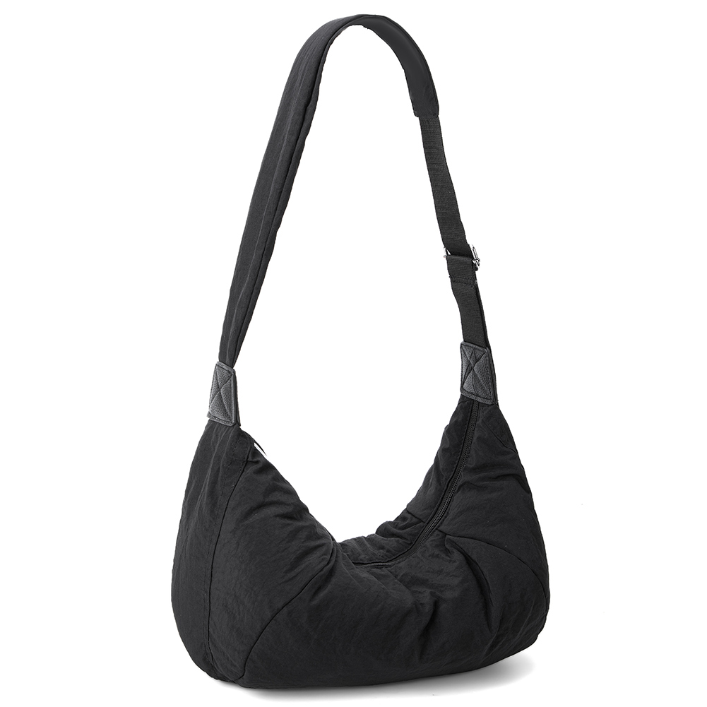 Crossbody Bag for Women Solid Color Dumpling Bag Nylon with Zipper Hobo Bag Inner Pocket Handbag Commuting Travel Bag