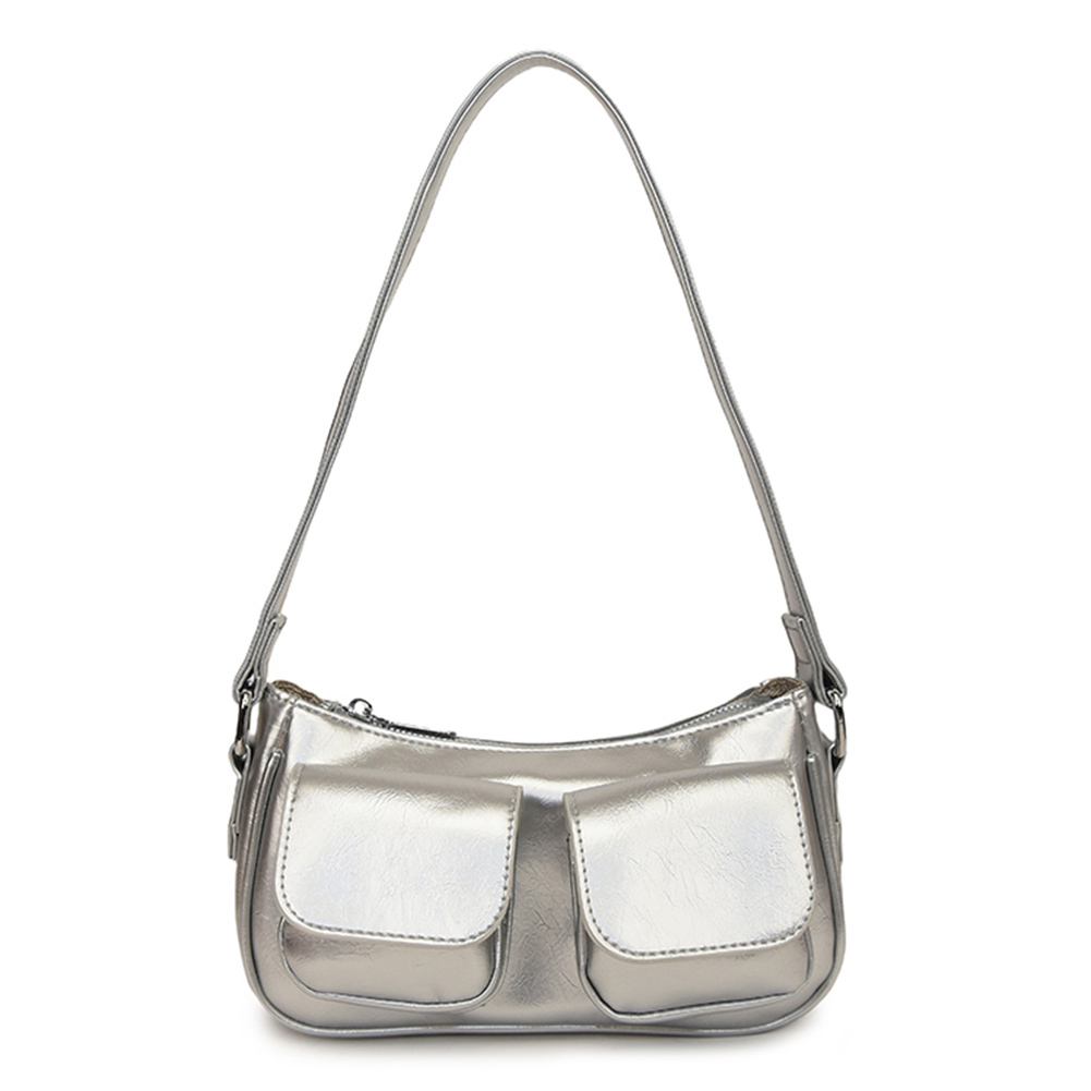 Women Tote Purse Double Pockets PU Leather Satchel Hobo Bag Solid Color Underarm Bag Clutch Purse Shopping Bag