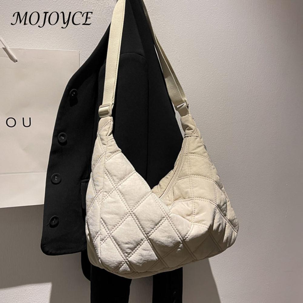 Women Simple Commuting Bag Solid Color Quilted Diamond Lattice Tote Bag Adjustable Strap Large Capacity for Autumn Winter