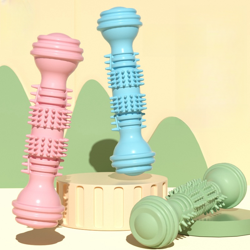 New Pet Teething Toys Tpr Chewing Dog Toothbrush Toys Chewing Dumbbell Shape Gnawing Toy