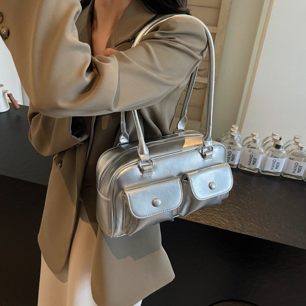 Korean Style Satchel Hobo Bag Large Capacity Retro Shoulder Underarm Bag Casual Fashion Leather Double Pocket Handbag Travel