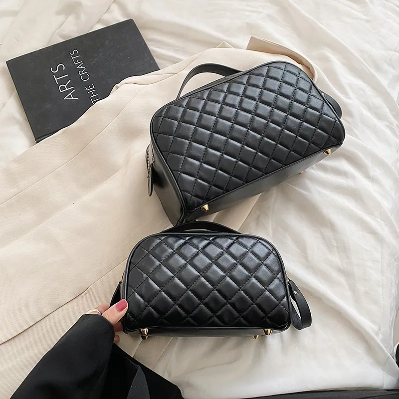 New Grid Makeup bag Leather Cosmetic Bag Women Large Travel Storage Bag Double Zipper Black Toiletry Designer Bag