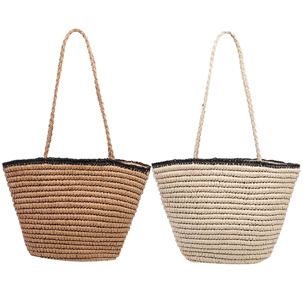 Women Weave Bucket Bags Large Capacity Vintage Weave Tote Bag Bohemian Style for Vacation