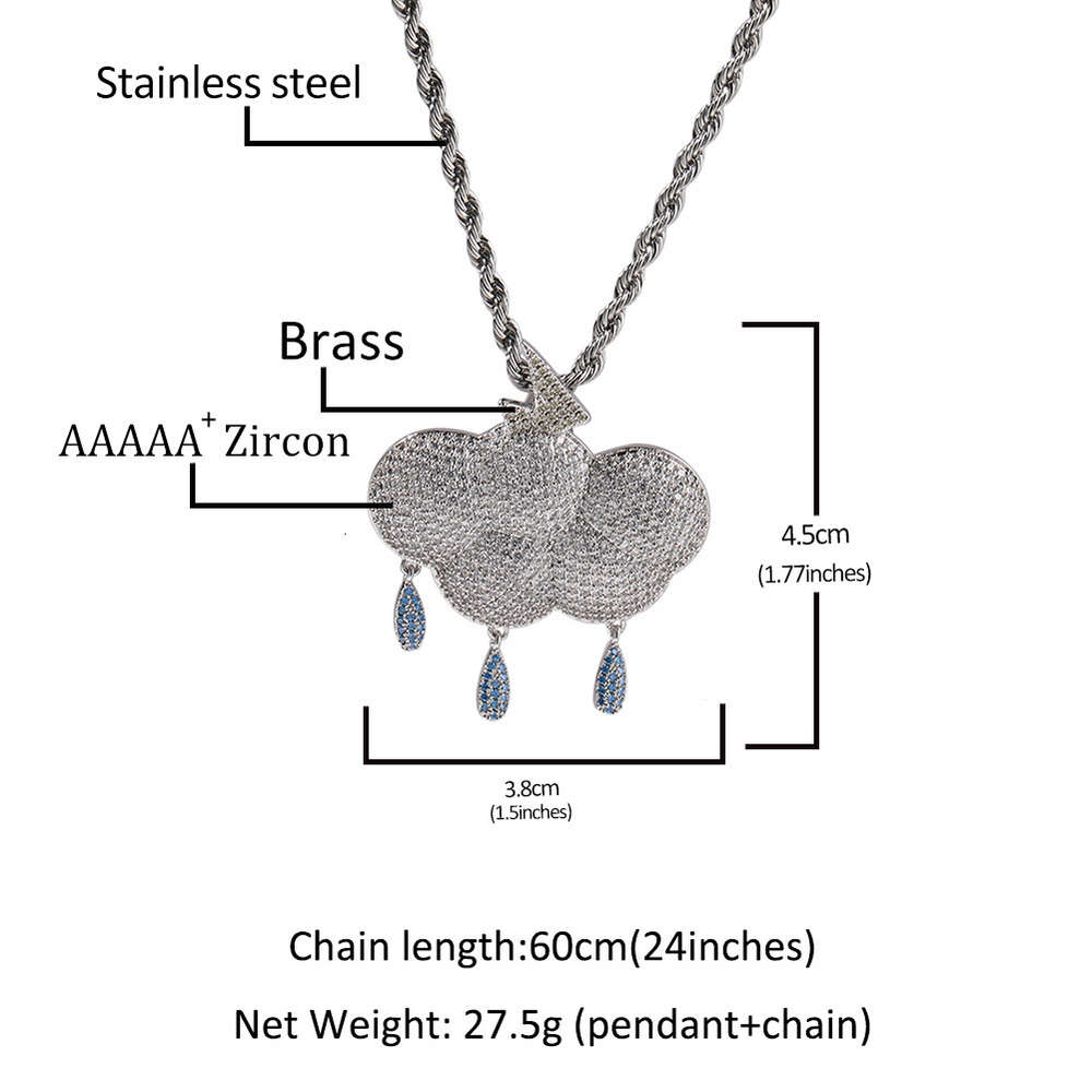 Top Quality Lightning Rain Cloud Pendant Necklace Ancient Cute Jewelry Hip Hop Punk Rock Full Iced Out Diamond Unique Design Cool Style Rapper Jewelry