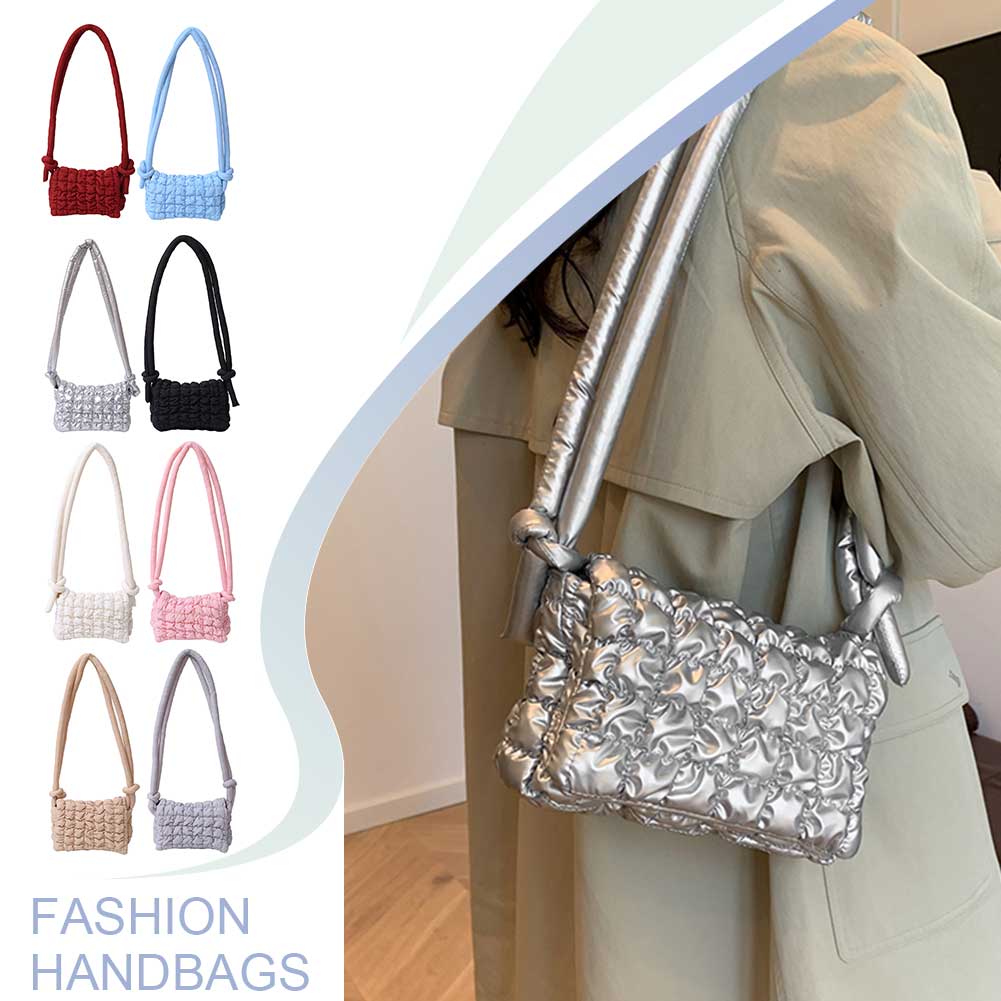 Women Puffer Shoulder Bag Quilted Tote Bag Lightweight Fashion Shoulder Purse Large Capacity Soft Sling Bag Outdoor Travel Bag