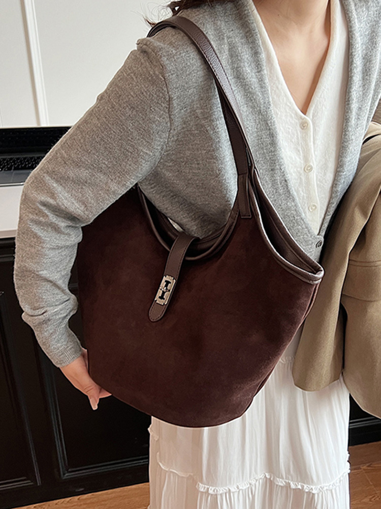 Autumn Winter Vintage Faux Suede Women Bag 2024 Designer New Large Capacity Commuter Handbags Purse Female Casual Shoulder Bags