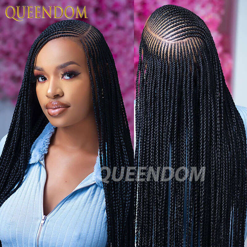 36 Cornrows Synthetic Sidepart Jumbo Braided Full Lace Wig For Black Women Knotless Glueless Box Braids Wigs