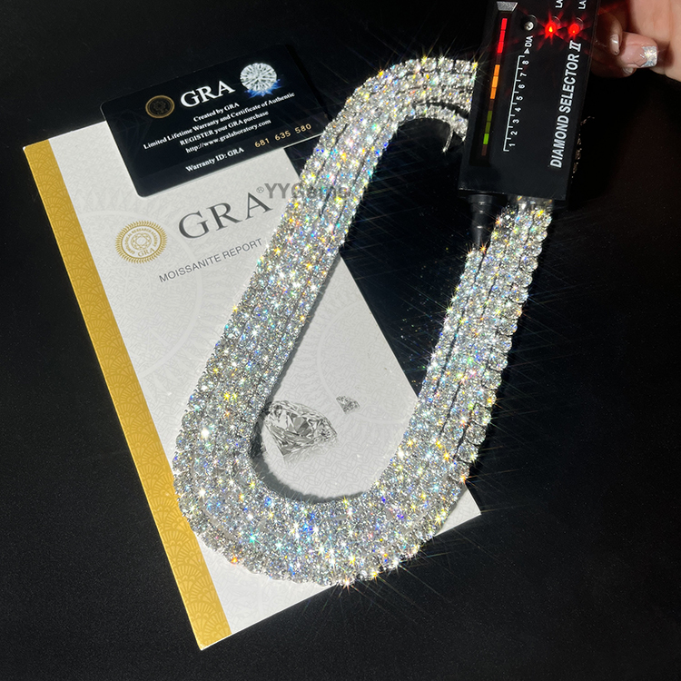 Wuzhou factory price hip hop necklace S sier with GRA VVS cuban k 2mm - 6.5mm moissanite tennis chain jewelry