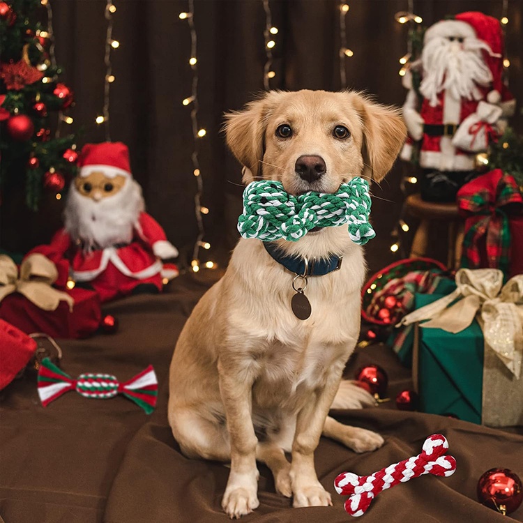 6 Pieces Christmas Dog Chew Cotton Rope Toy Pet Supplies Chew Training Toys For Dog Playing