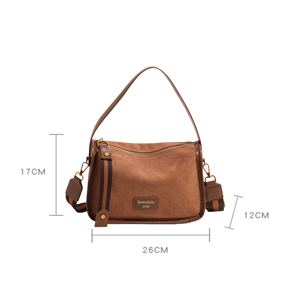 Women Suede Crossbody Bag Adjustable Strap Handbag Multiple Pocket Underarm Bag Zipper for Work Travel