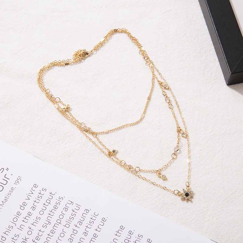 Cross Border European and American Diamond Studded Star Fashion New Crystal Splicing Alloy Fancy Chain Multi-layer Temperament Necklace