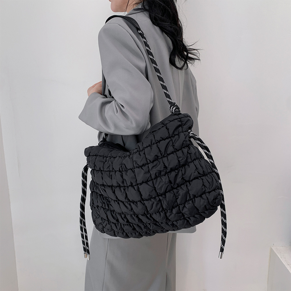 Women Dumpling Crossbody Bag Large Capacity Plaid Quilted Handbag Solid Color Padded Satchel Bag Female Shopping Bag