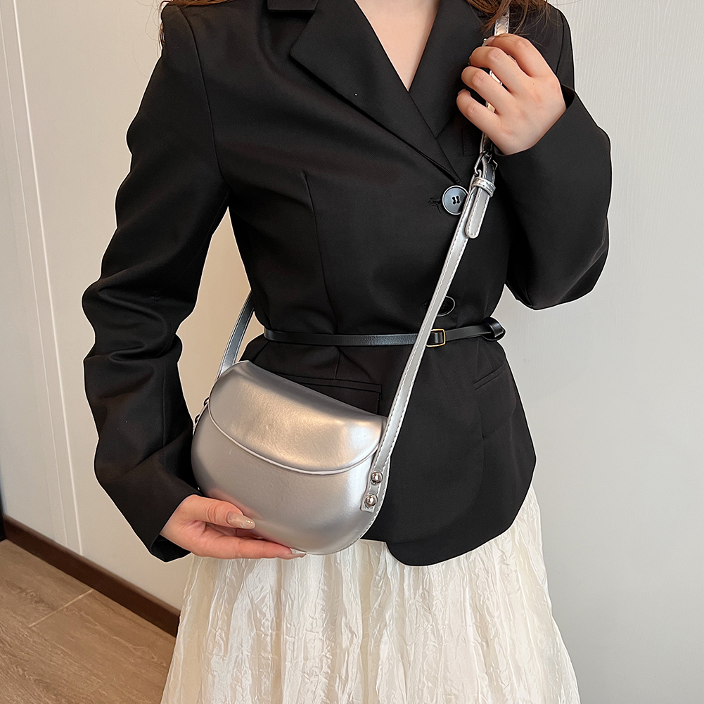 Women Saddle Messenger Bag PU Leather Simple Satchel Bag Adjustable Strap Luxury Hobo Bag Daily Bag for Female