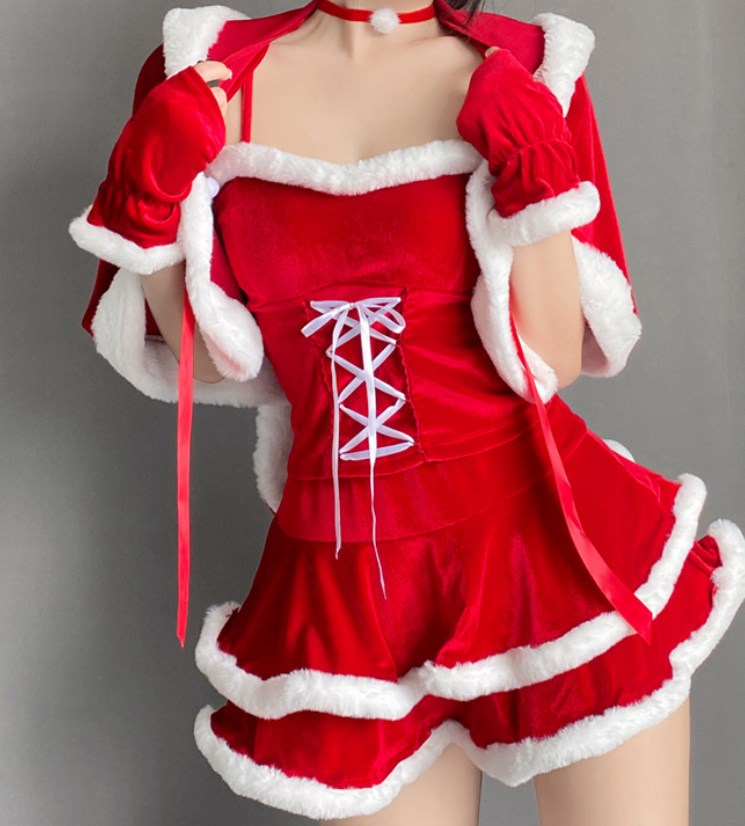 Casual Dresses Women Christmas Cosplayer Sexy Christmas Dress Suit Red Short Skirt Rabbit Ear Shawl Cat Maid Cosplay Costume Party Dress Up Festival R