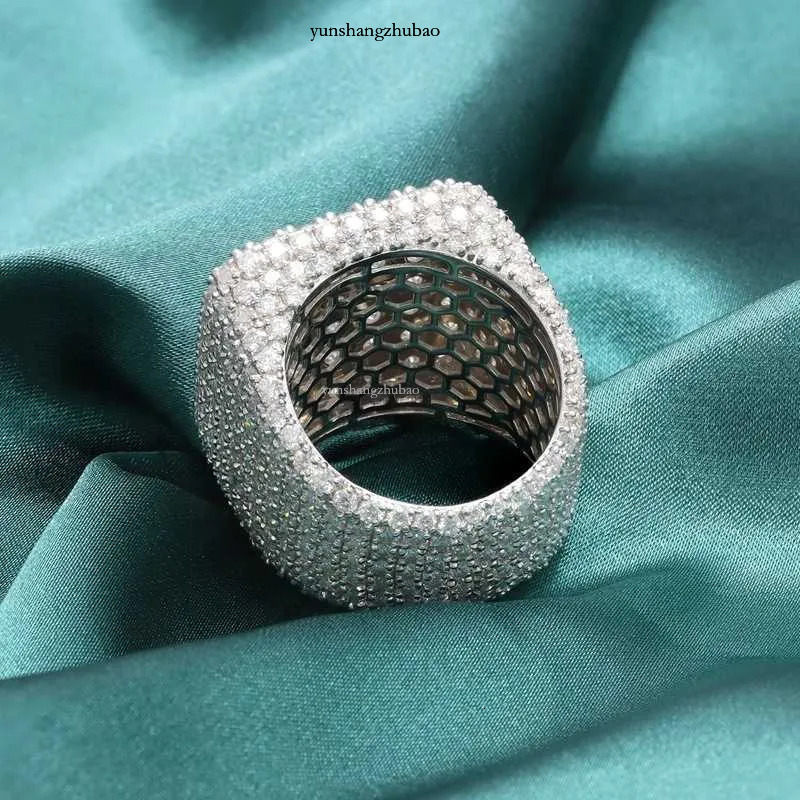 Custom Fine Hip Hop Iced Out Vvs Moissanite Ring Sterg Sier Full Men Hiphop Lab Dia