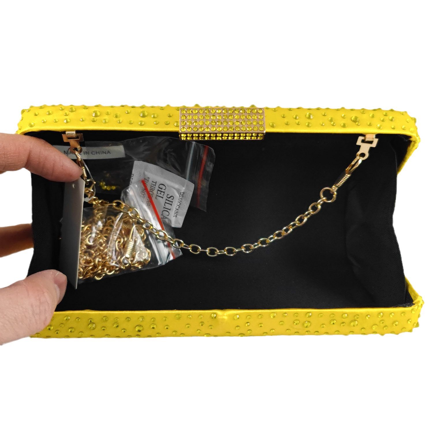 Boutique De FGG Women Yellow Crystal Evening Bags Wedding Party Rhie Purses and Handbags Bridal Box Clutch Bag