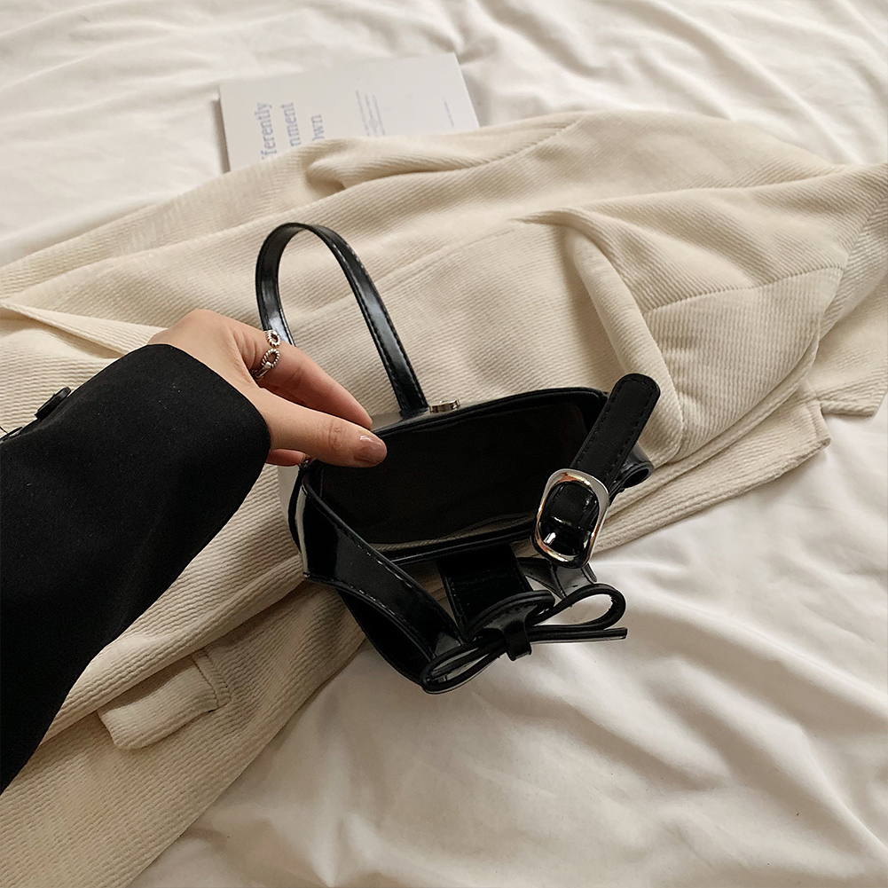 PU Leather Solid Color Crossbody Bag Shoulder Bag for Women Bow Retro Handbag Magnetic Closure Satchel Purse for Work Travel