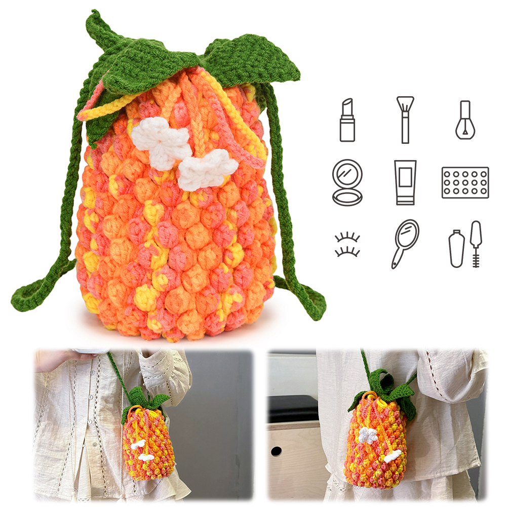 Women Crochet Shoulder Bag Top Handle Bag Slouchy Hobo Bag Knitted Tote Purse Fashion Pineapple Tote Bag Handwoven Bucket Bag