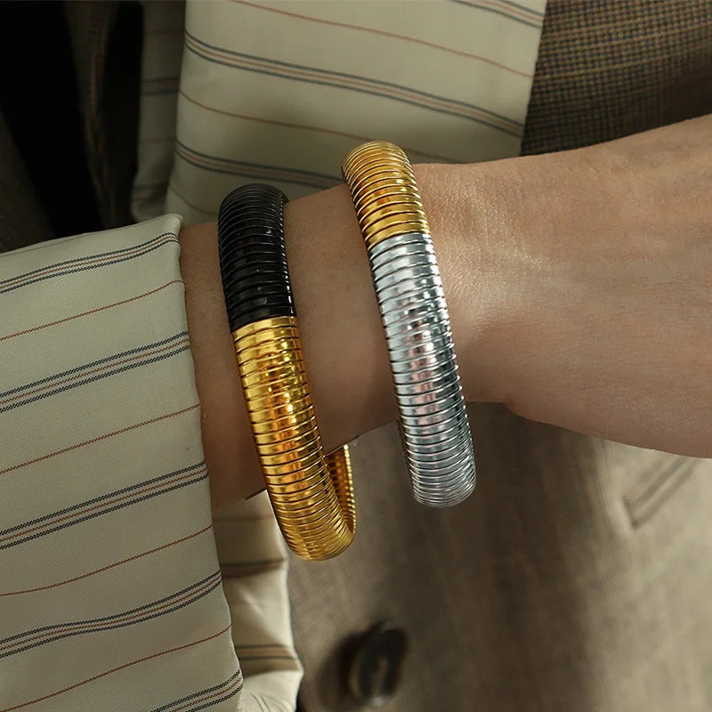 ins steel bracelet retro double-layer elastic gypsy polished bracelet womens fashion aesthetic jewelry 241107