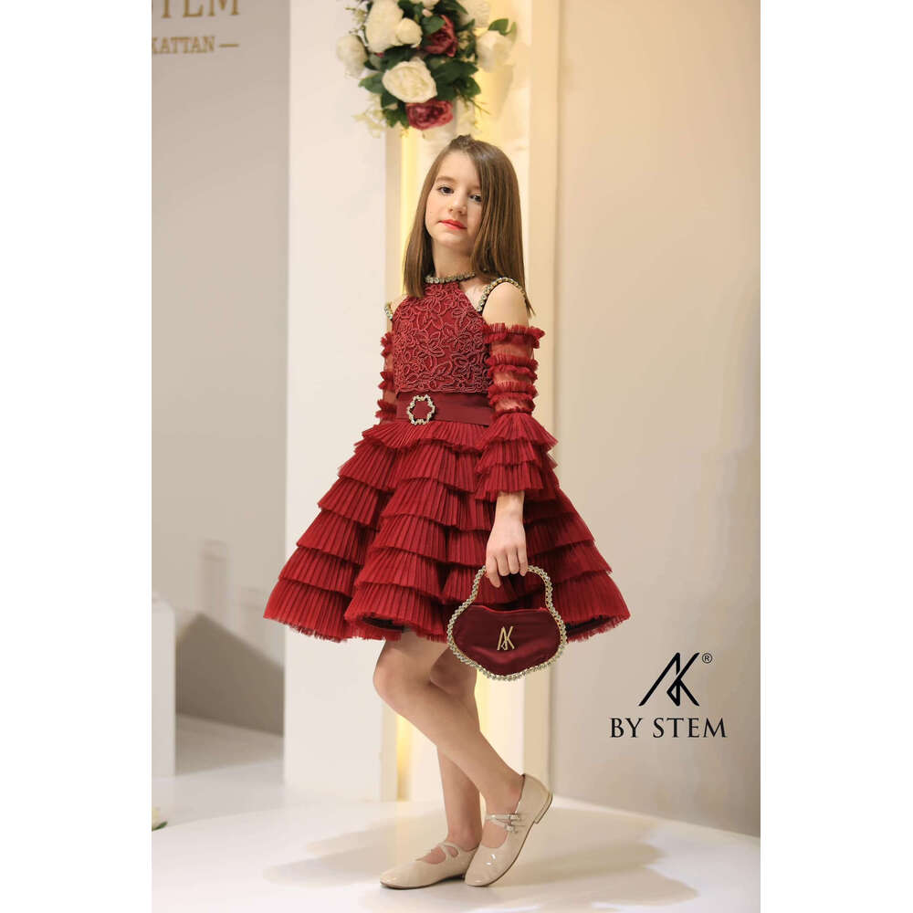 BABYONE Off-swholder Communion Dress with Halter-necke Spaking Rhie Stones Cake Tiered A-e Skirt Gown Fomral Clot