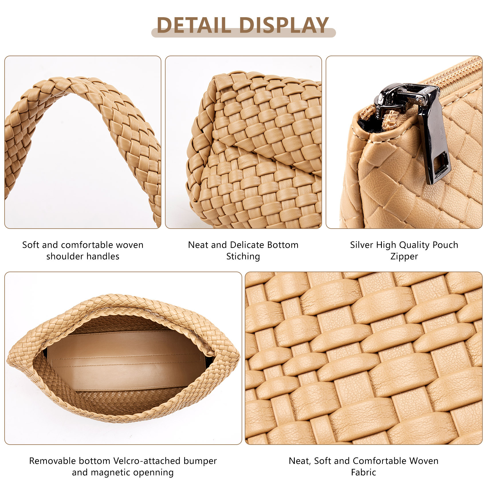 Fashion Woven Bags For Women Shoulder Bag Vegan Leather Handbags Large Work Travel Beach Tote Purse