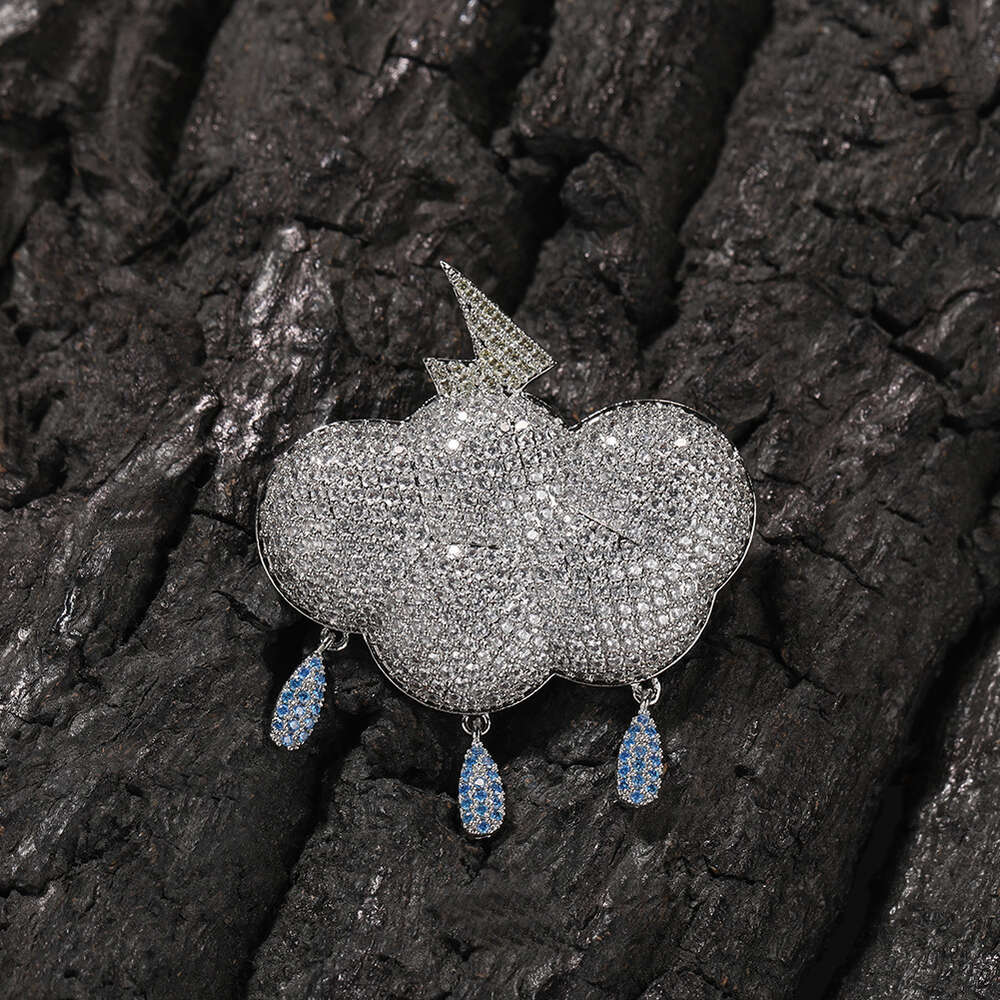 Top Quality Lightning Rain Cloud Pendant Necklace Ancient Cute Jewelry Hip Hop Punk Rock Full Iced Out Diamond Unique Design Cool Style Rapper Jewelry