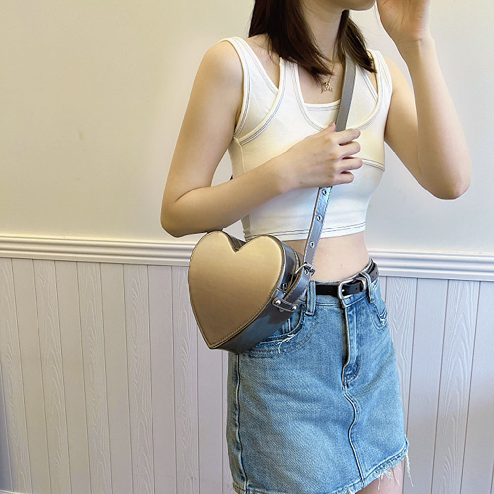 Women PU Heart-shaped Bag Chic Hobo Bag Solid Color Fashion Shoulder Bag Adjustable Strap Top Handle Bag Simple Satchel Purse