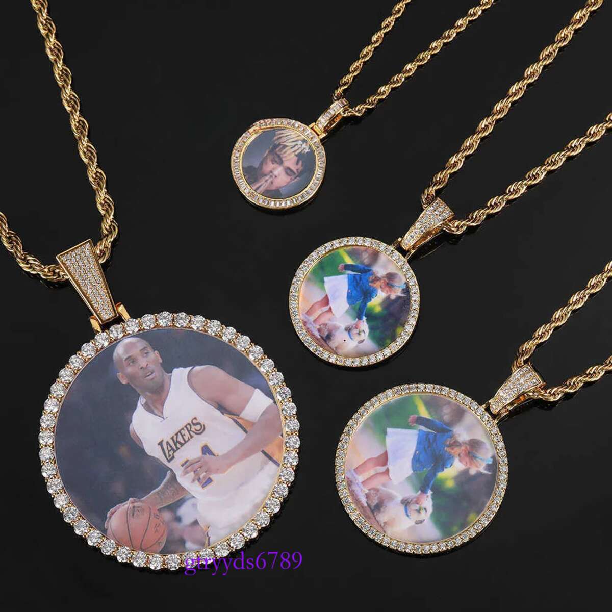 Pendant Necklaces Custom iced out moissanite dia cz bg stone big xxl round circle photo picture memory pendant Blank Frame necklace