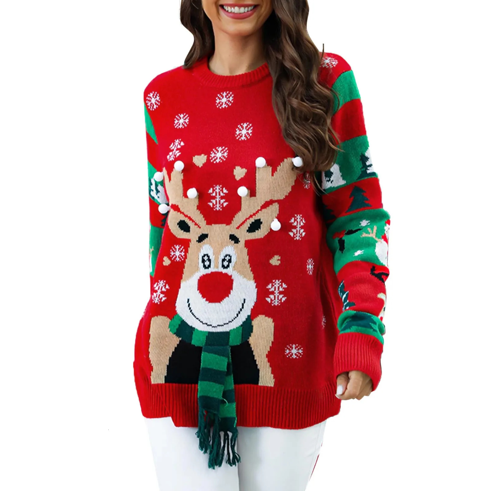 Christmas Sweater Women Autumn Winter LED Light Elk Printed Knitted Pullovers Sweaters Fashion Casual Tops Knitwears 241108