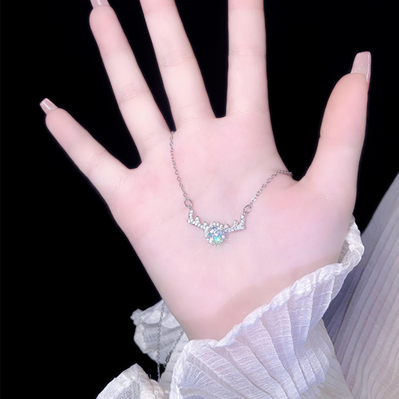 Women's Unique Christmas Inspired Deer Antler Pendant Necklace from Bala Paradise Featuring Full Zircon Stones