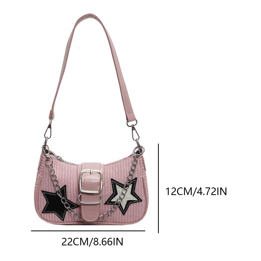 Women Punk Shoulder Bag PU Leather Chain Crossbody Bag Zipper Closure Simple Satchel Bag Hot Girls Daily Bag