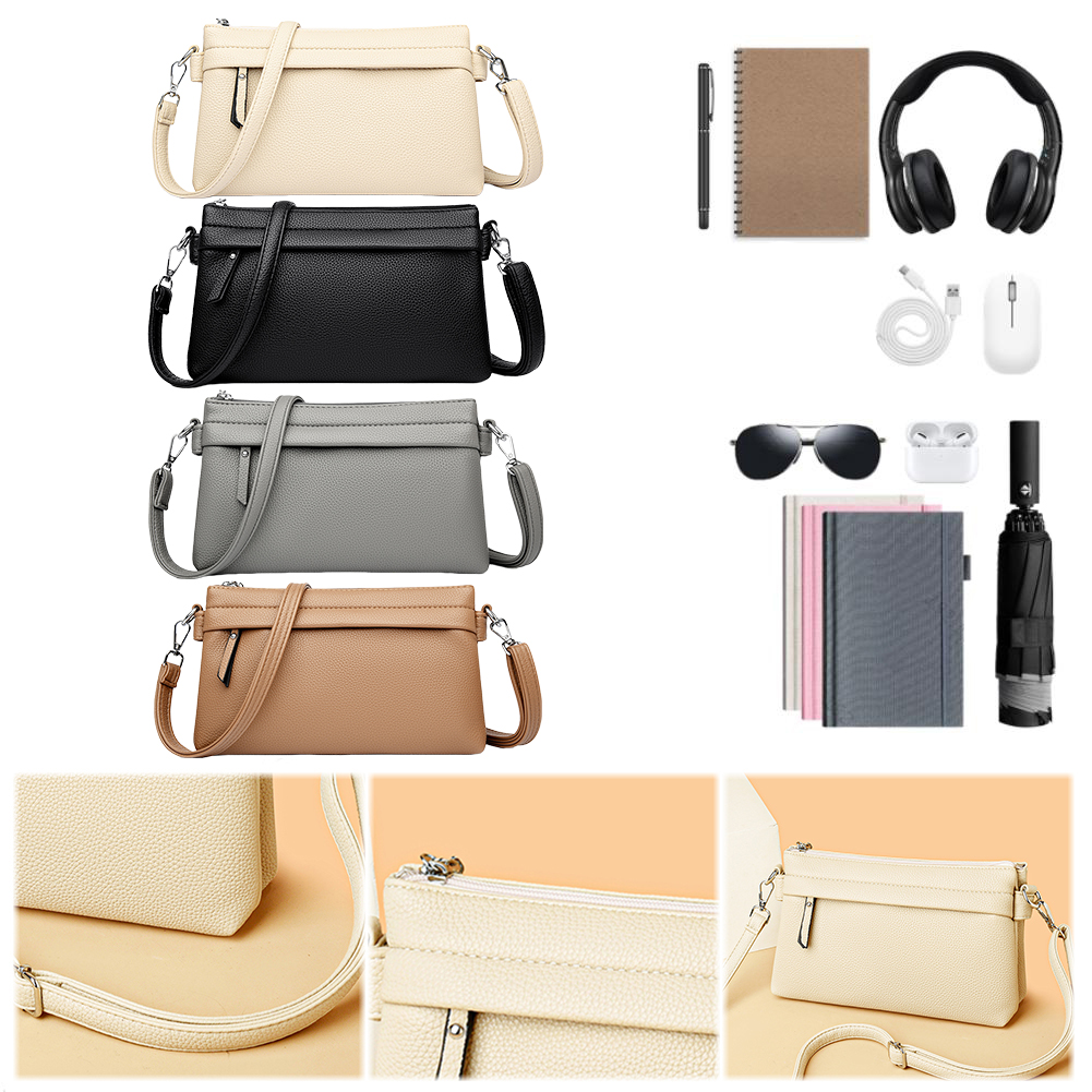 Shoulder Bag for Women Multi Compartment Satchel Purse PU Leather Zipper Wristlet Clutch Solid for Work Travel