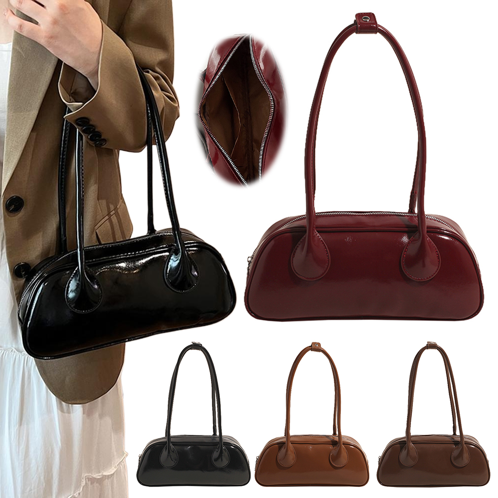 Shoulder Bag for Women Solid Color Tote Bag PU Leather with Zipper Work Shopping Bag