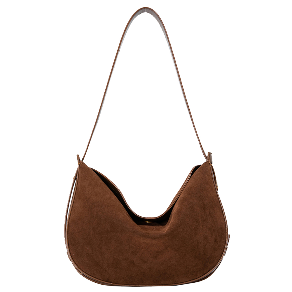 Women Suede Crescent Bag Solid Handbag Magnetic Closure Crossbody Bag Retro Hobo Bag for Work Travel Shopping