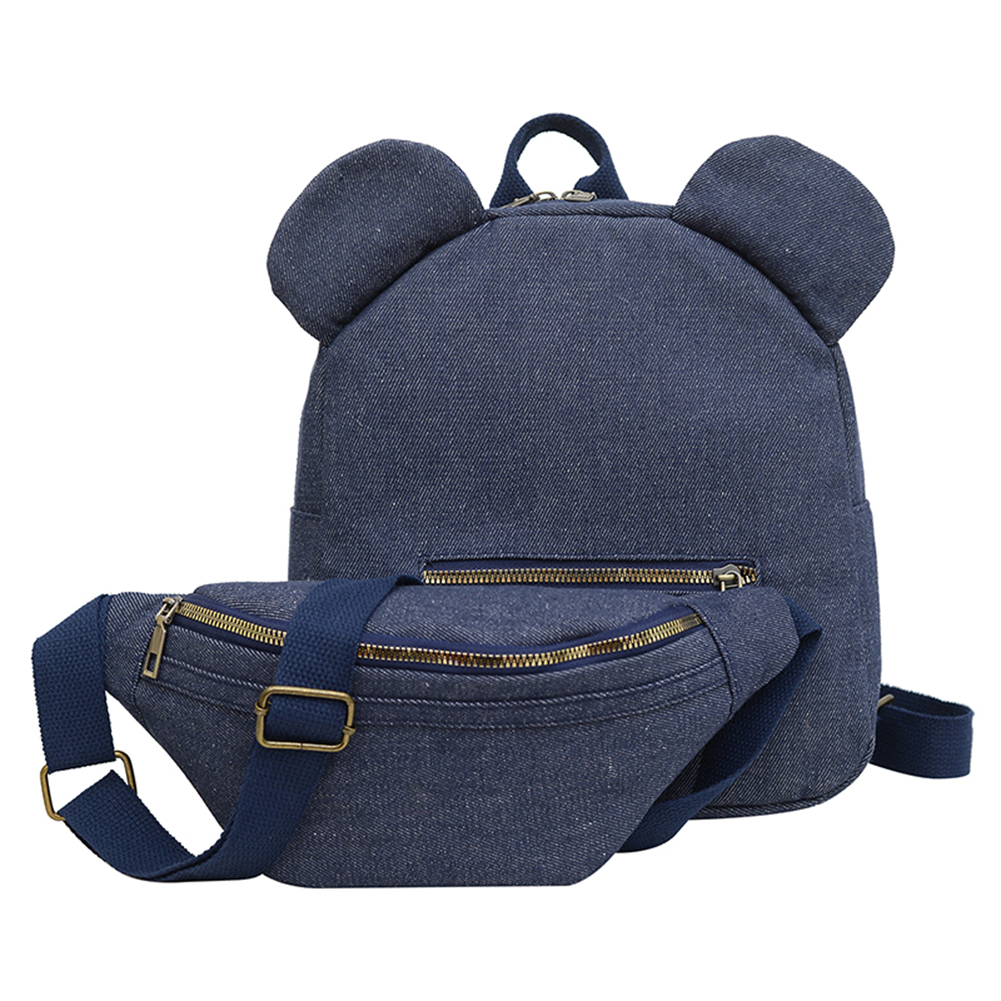 Canvas with Waist Bag Shoulder Bag Bear Ear Backpack for Women Adjustable Strap Book Bag Knapsack Travel Shopping Rucksack