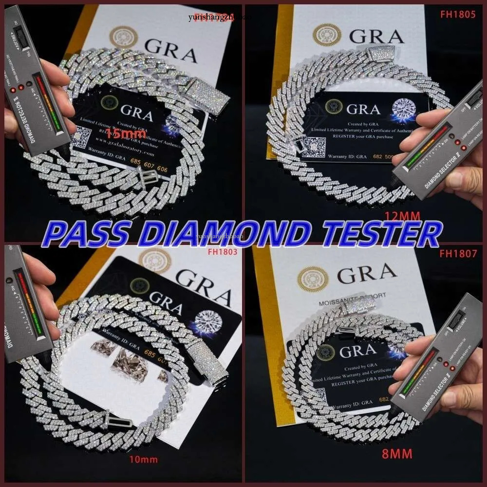 Iced out vvs 2 rows miami gold Men and women necklace sterg sier dia moissanite cuban k chain