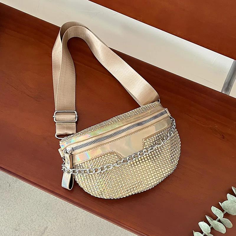 Practical Fanny Pack Diamond Waist Belt Bag Luxury Designer Shoulder Bags For Women Fashion Handbag Chain Chest Crossbody