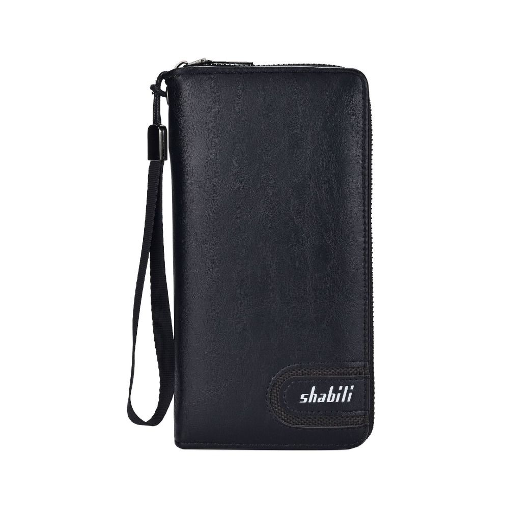 Portable Waterproof Men's Long Wallet with Zipper Oil Wax Leather 2 Fold Wallet Leisure Durable Card Wallet Outdoor