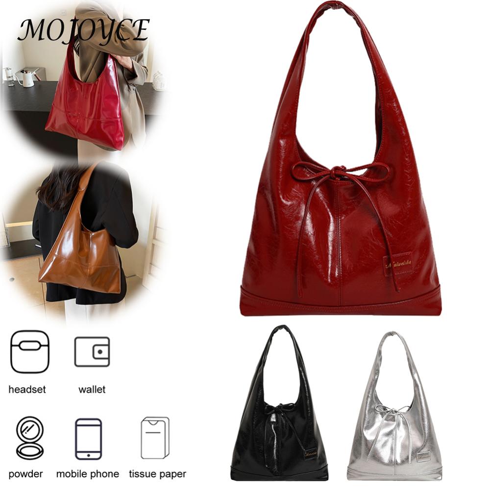 Women PU Bow Shoulder Bag Fashion Shoulder Bag Large Capacity Top Handle Handbag with Small Pouch Retro Tote Bag Trendy Hobo Bag