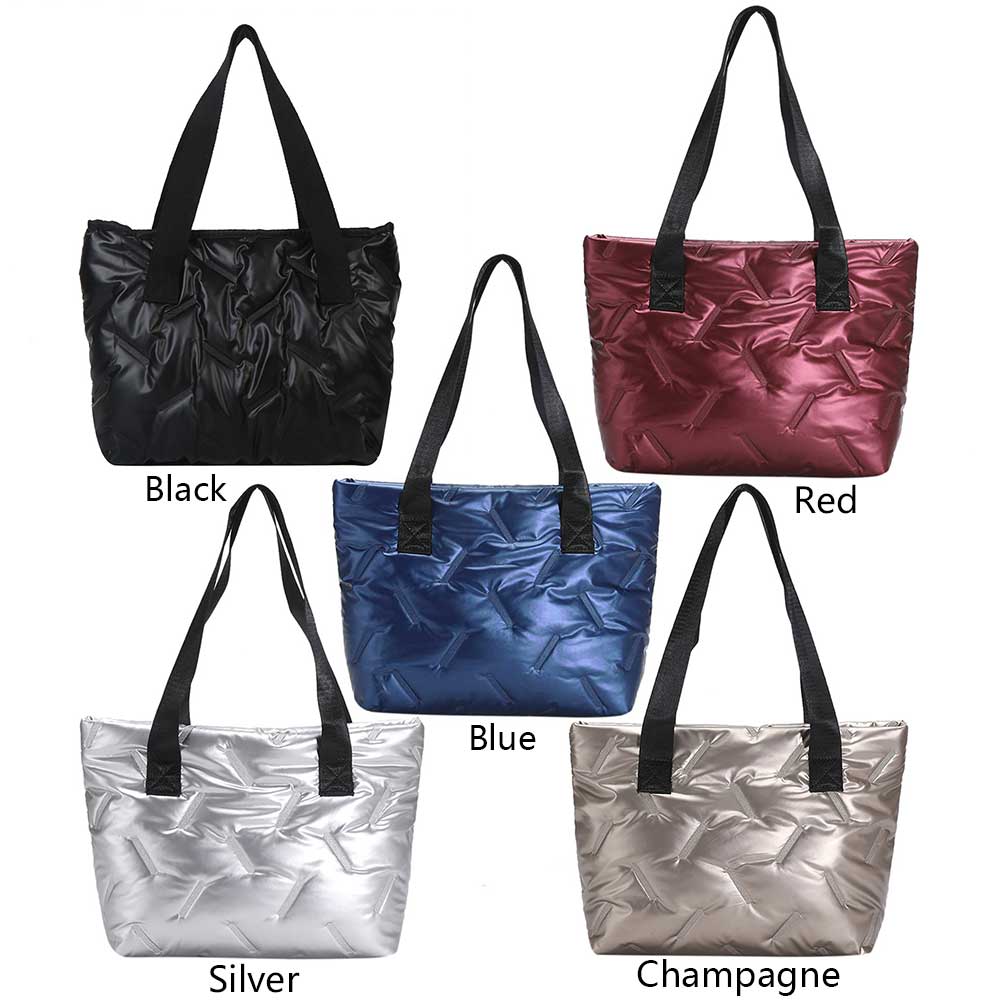 Women Quilted Bag Large Capacity Puffer Casual Bag Solid Color Soft Lightweight Shiny for Female Outdoor Shopping