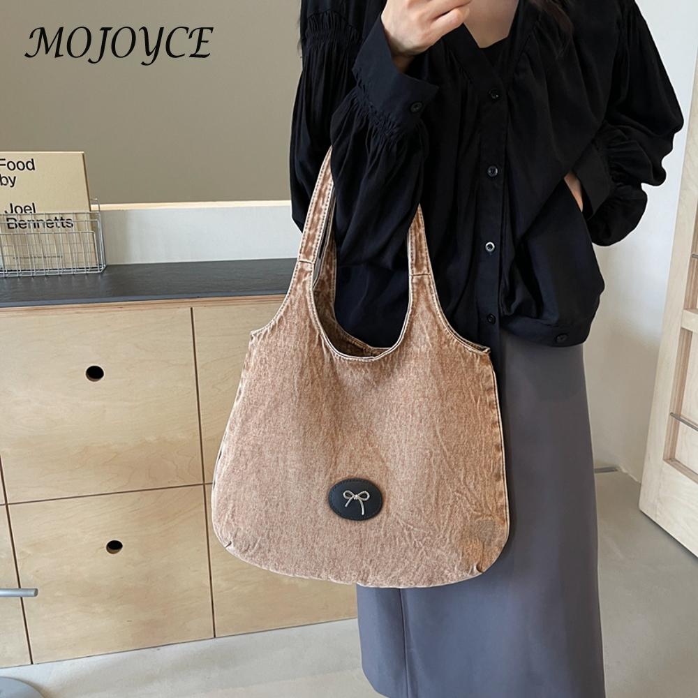 Women Denim Tote Bag Zipper Shoulder Bag Large Capacity Underarm Bag Handbag for Work Commuting