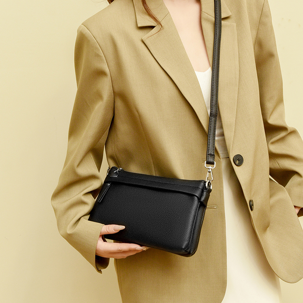 Crossbody Bag for Women Multi Compartment Satchel Purse PU Leather Zipper Wristlet Clutch Solid Handbag for Work Travel