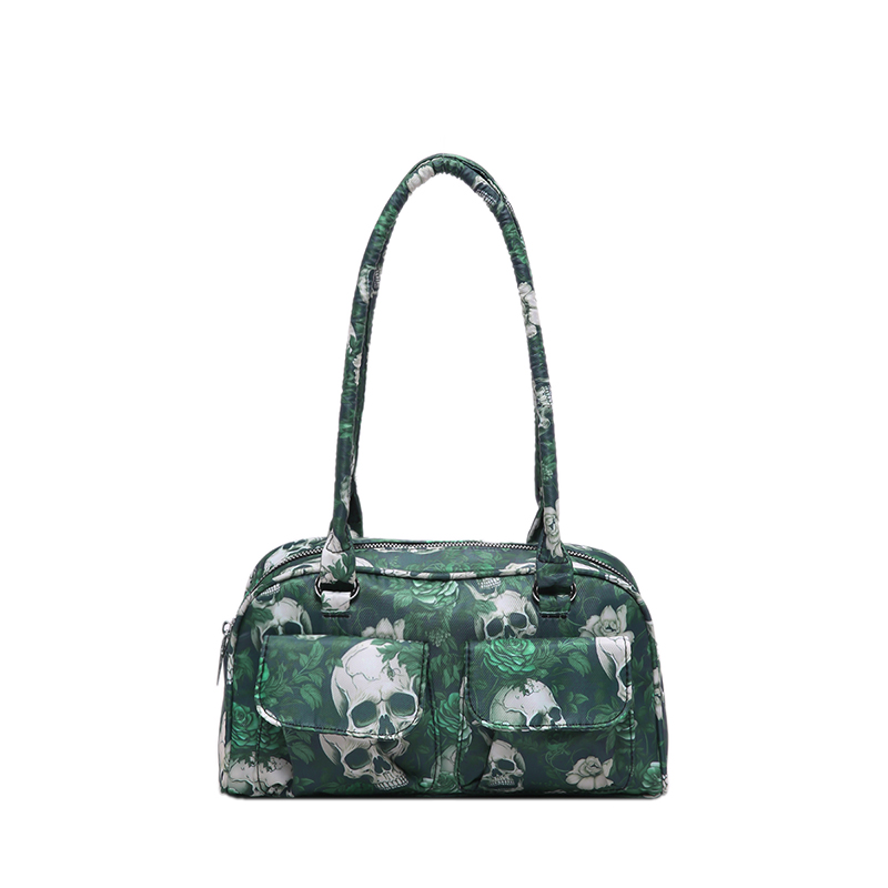 Skull Print Boston Tote Bag Halloween Designer Handbag Fashion Satchel Bag Large Capacity for Women Work Shopping Travel