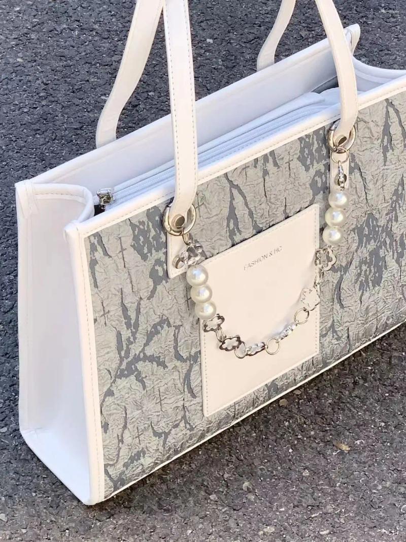 Evening Bags Fashion Design Pearl Beaded Ladies Shoulder Bag Sweet Cute Printed Women's Square Tote Shopping Pu Leather Female Handbags
