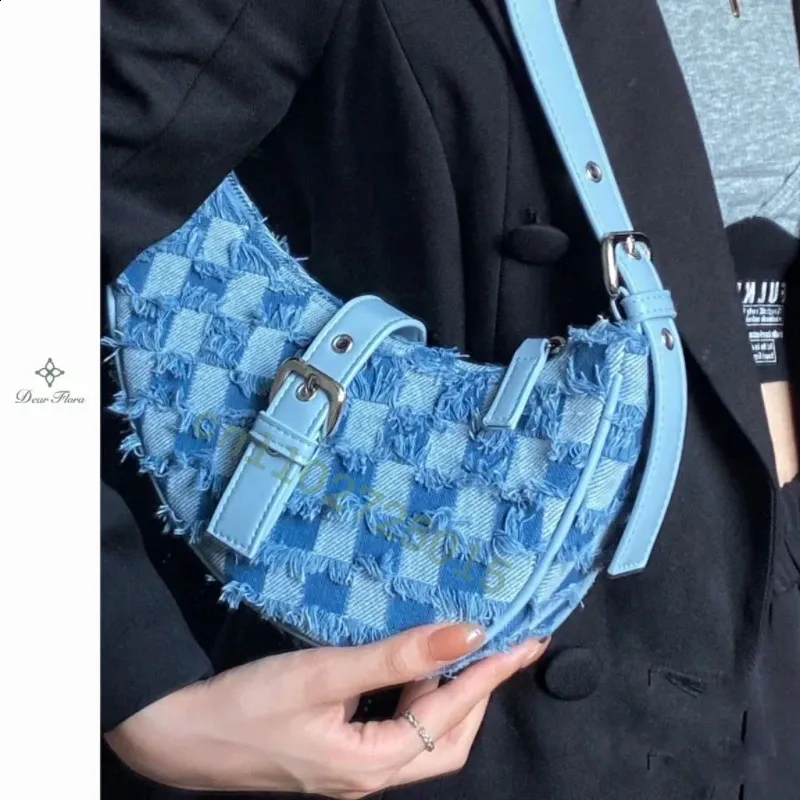 Vintage Denim Shoulder Bag Half Moon Saddle Bag Harajuku Women Underarm Bag Fashion Handbags Casual Ladies Purses Cowboy Bag