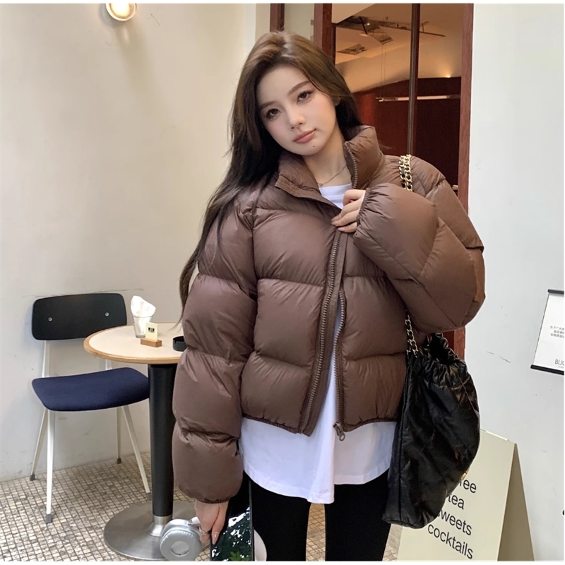 Womens short sleeved jacket thick loose jacket winter jacket brown 241107