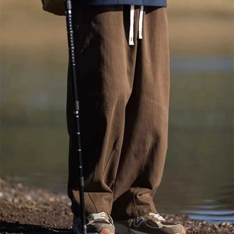 Spring Autumn New Fashion Solid Mens Clothing Elastic Waist Drawstring Casual Korean Pocket Simplicity Chaopai Straight Pants LX241107